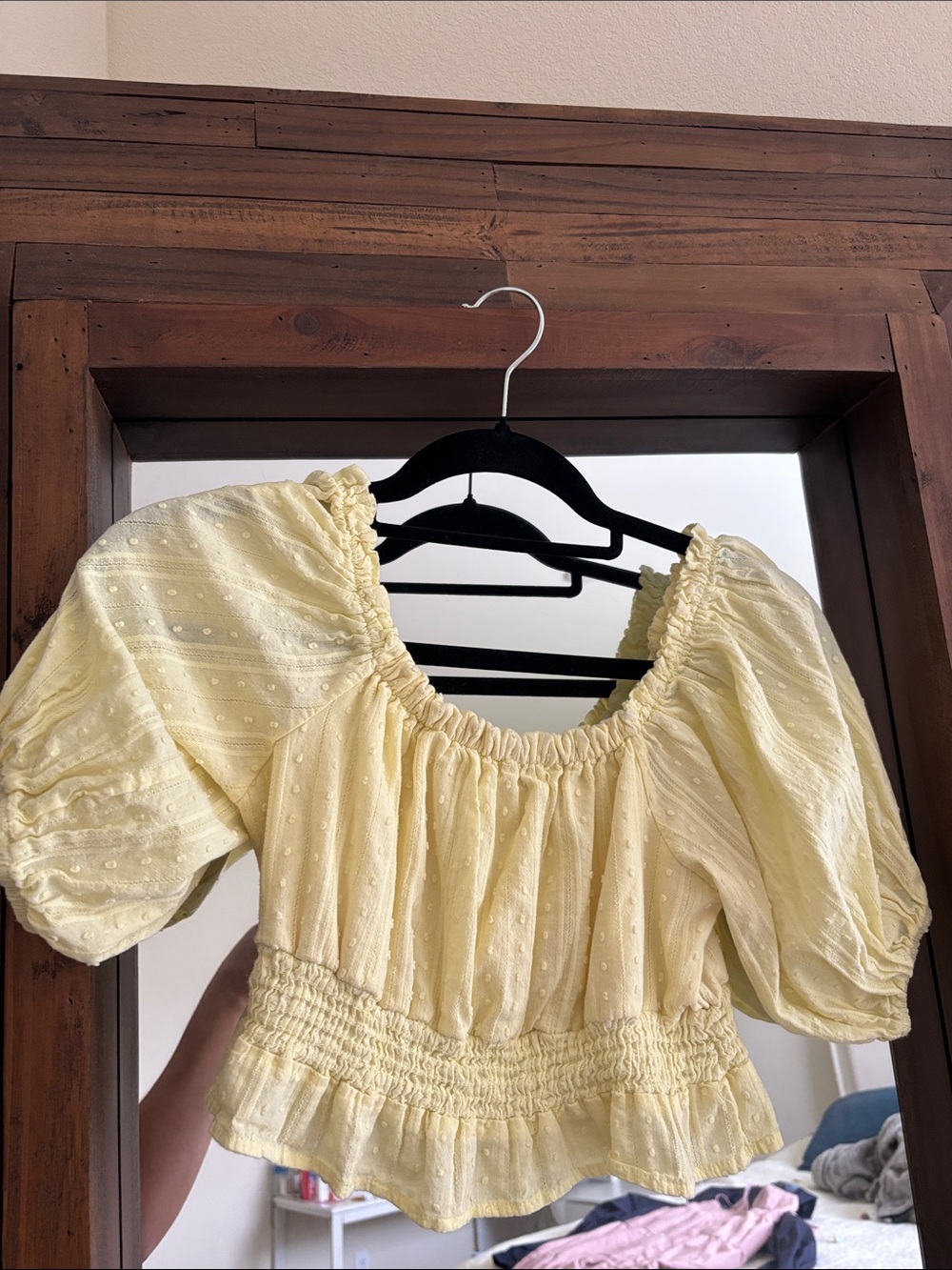 Altar'd State Pale Yellow Puff Sleeve Peasant Top